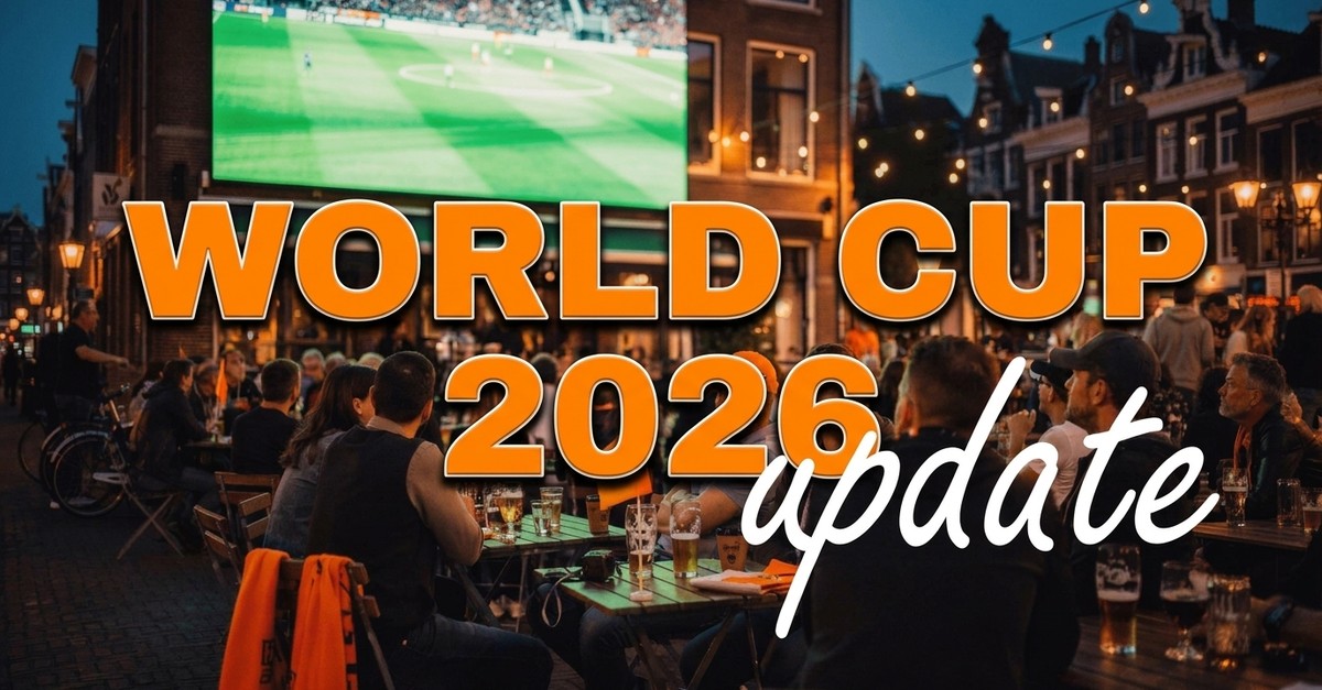Fans watching football on a big screen on a terrace, World Cup 2026 update